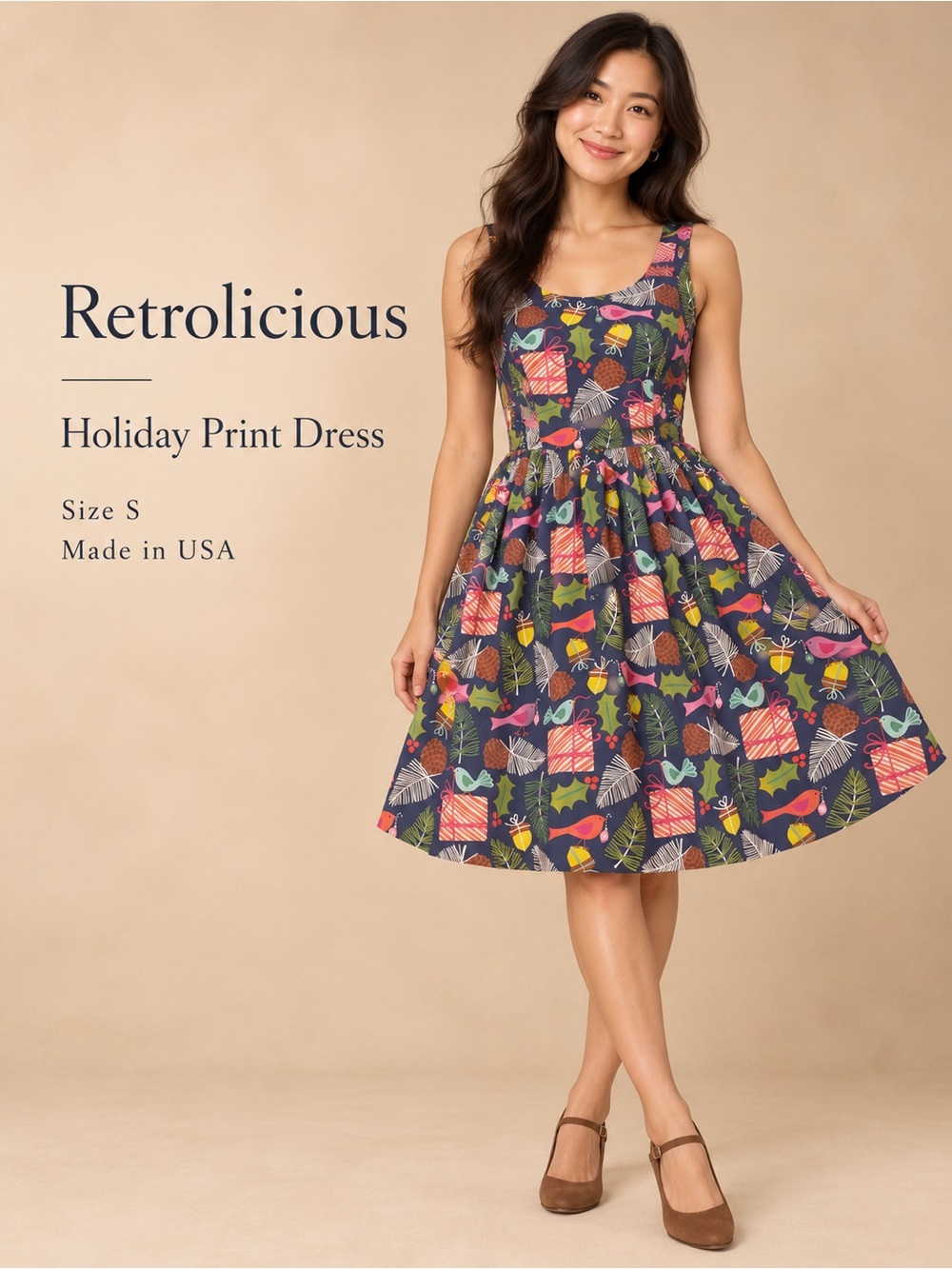 Retrolicious Purple Holiday Christmas Novelty Print Fit & Flare Dress Size S